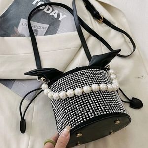 Black Studded And Faux Pearl Leather Bucket Bag